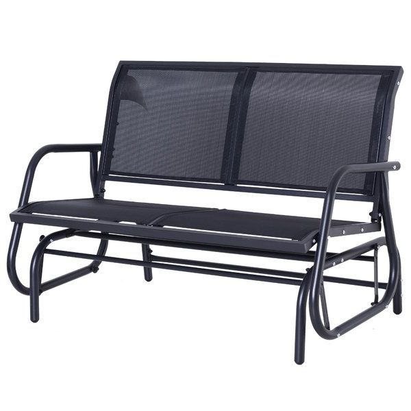 Outsunny Patio Double Glider Bench Swing Chair Heavy Duty With Famous Iron Double Patio Glider Benches (View 4 of 20)