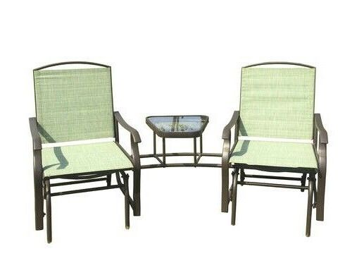 Patio Double Seat Glider With Coffee Table Chairs Garden Bench Furniture  Glass Throughout Popular Center Table Double Glider Benches (View 8 of 20)