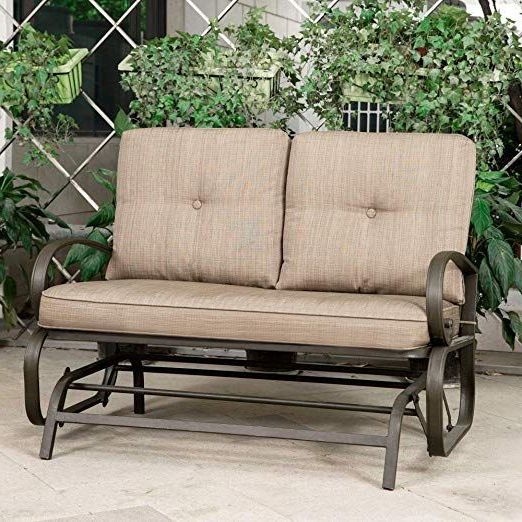 Patio Glider Bench Outdoor Cushioned 2 Person Swing Loveseat Regarding Well Known 2 Person Black Wood Outdoor Swings (View 7 of 20)