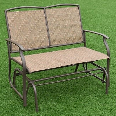 Recent Brown Steel Patio Glider Rocking Outdoor Bench Porch Swing Throughout 2 Person Natural Cedar Wood Outdoor Gliders (View 14 of 20)