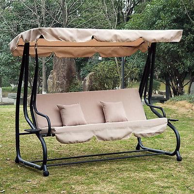 Recent Patio Glider Hammock Porch Swings Within Outdoor 3 Person Patio Porch Swing Hammock Bench Canopy (View 4 of 20)