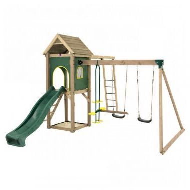 Recent Plum® Kudu Wooden Climbing Frame Outdoor Play Centre With Double Swing,  Slide, Sand Pit & Monkey Bars Within Dual Rider Glider Swings With Soft Touch Rope (View 11 of 20)