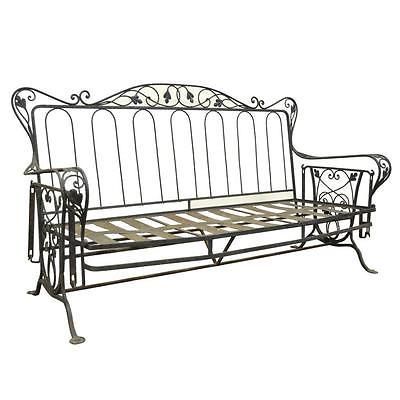 Vintage Wrought Iron Outdoor Patio Glider Swing Sofa Inside Latest 2 Person Antique Black Iron Outdoor Gliders (View 1 of 20)