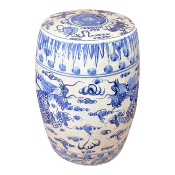 Fashionable Dragon Garden Stools Intended For Chinoiserie Porcelain Blue And White Dancing Dragon Garden (View 11 of 20)