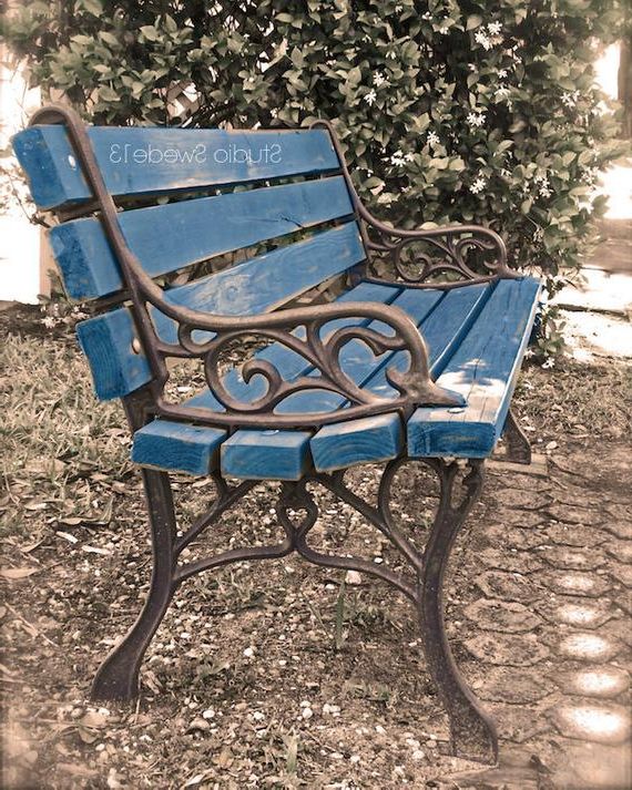 Most Popular Tree Of Life Iron Garden Benches Within Garden Bench Photo, Bench Art, Navy Bench Print, Rustic Cottage Farmhouse  Art, Blue Bench, Abstract Park Bench Still Life  "waiting In Vain" (View 12 of 20)
