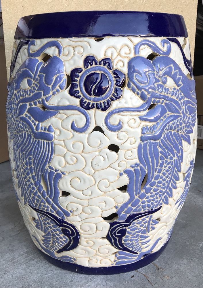Most Popular Vintage Chinese Asian Dragons Motif White And Blue Ceramic For Dragon Garden Stools (View 1 of 20)