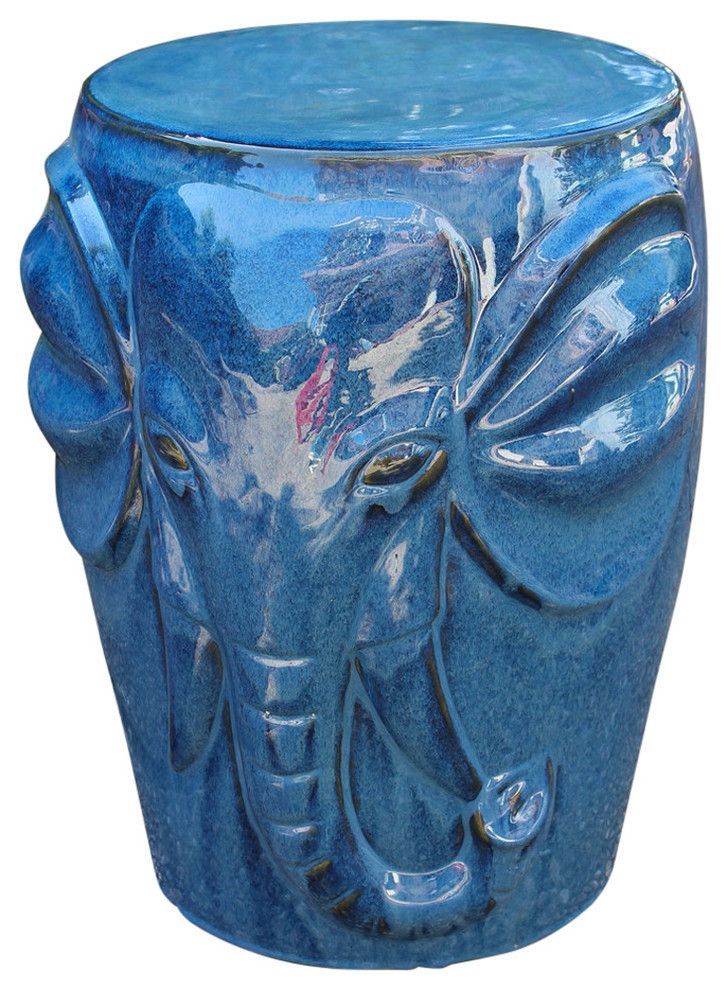 Wild Elephant Drum Ceramic Garden Stool, Navy Blue Inside 2020 Wilde Poppies Ceramic Garden Stools (View 4 of 20)