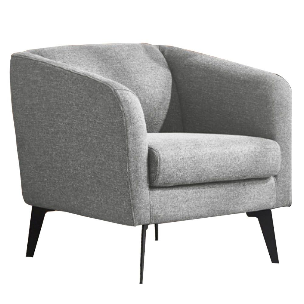 2019 Lounge Chairs With Metal Leg Regarding Fabric Upholstered Wooden Lounge Chair With Curved Arm And Metal Legs, Gray (View 18 of 20)