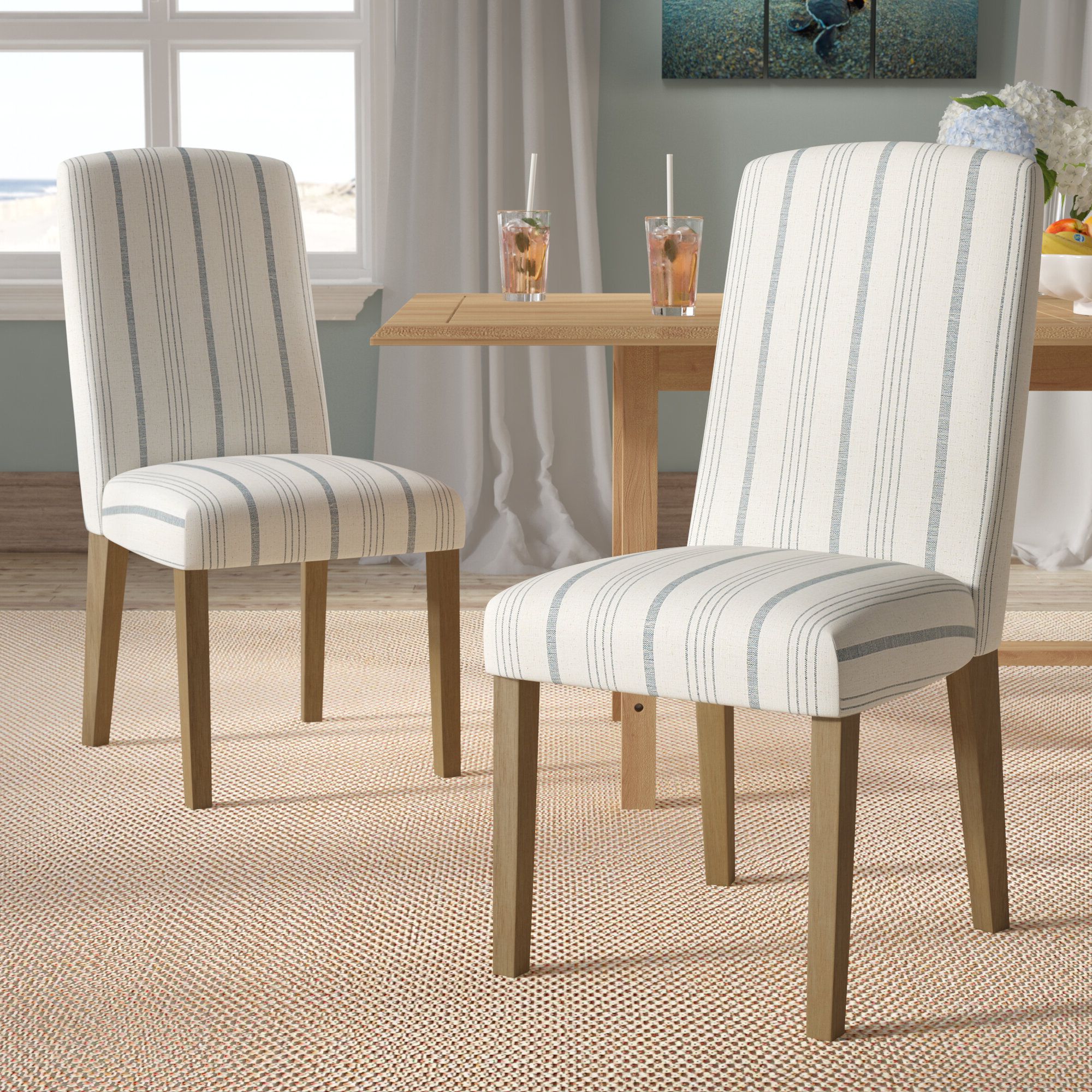 2020 Bob Stripe Upholstered Dining Chairs (set Of 2) With Regard To Bob Stripe Upholstered Dining Chair (View 1 of 20)