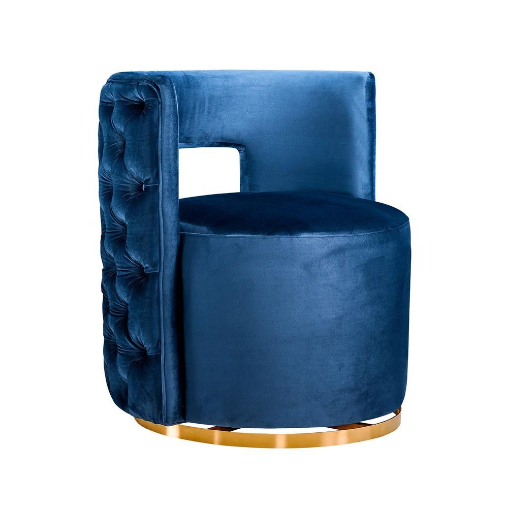Boyel Living Blue Movable And Interesting Seat Velvet Electroplate Living  Room Swivel Barrel Chair – Home Depot Inside Most Recently Released Didonato Tufted Velvet Armchairs (View 13 of 20)