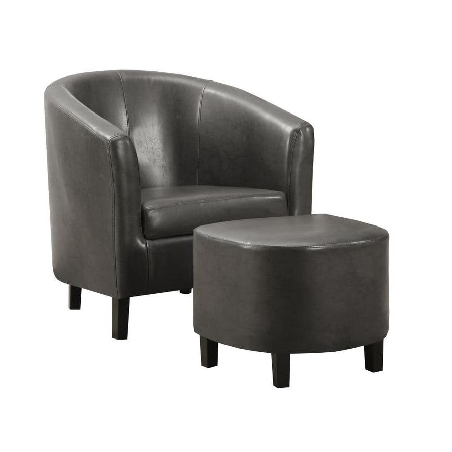 Faux Leather Barrel Chair And Ottoman Sets For Most Recent Monarch Specialties Set Of 2 Modern Charcoal Faux Leather (View 16 of 20)