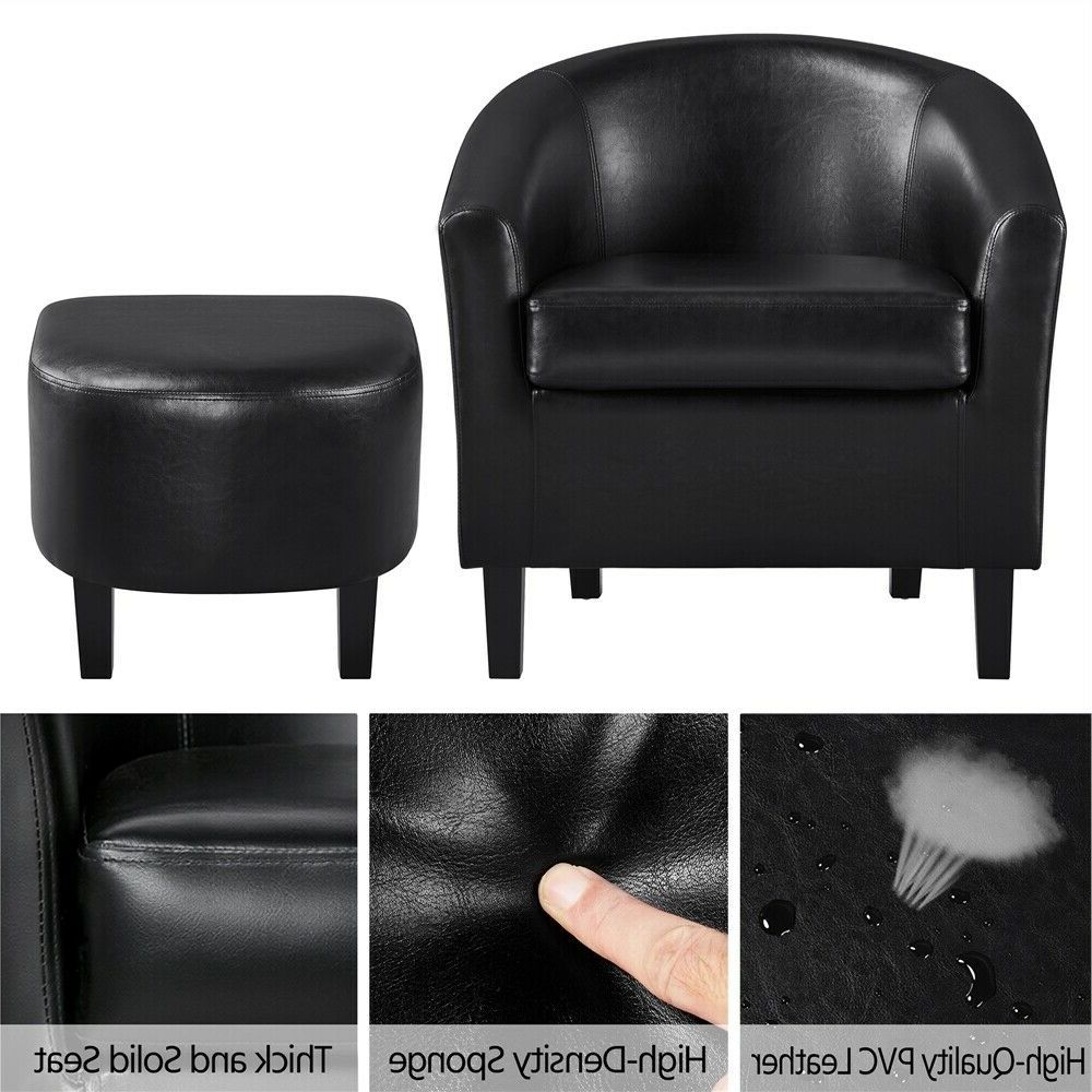 Faux Leather Barrel Chair And Ottoman Sets Throughout Popular Faux Leather Club Chair And Ottoman Set Armchair With Ottoman For Living  Room (View 15 of 20)
