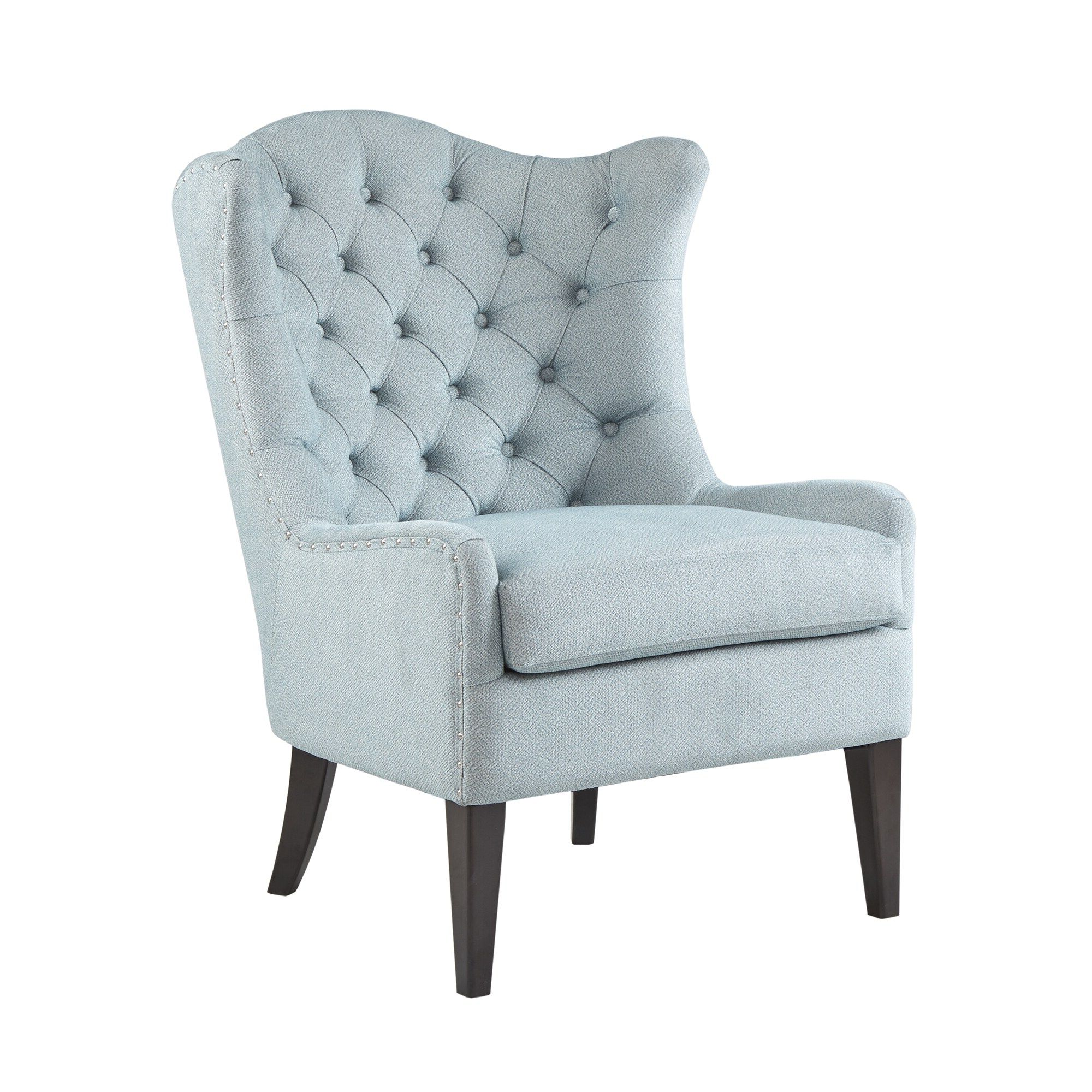 Favorite Lauretta Velvet Wingback Chairs With Regard To Madison Park Loretta Light Blue Tufted Accent Chair (View 9 of 20)