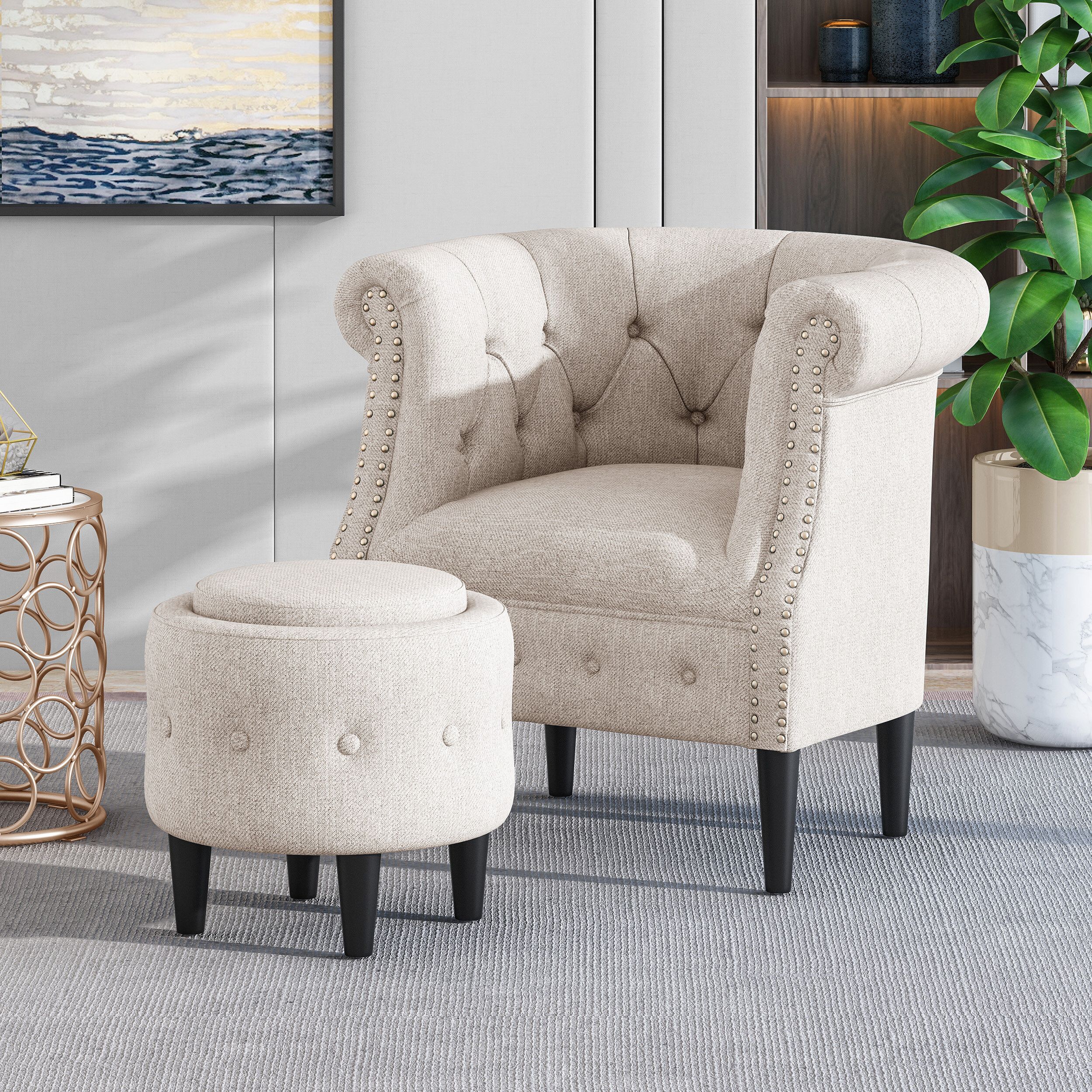Favorite Starks Tufted Fabric Chesterfield Chair And Ottoman Sets In Rosdorf Park Starks Tufted Fabric Chesterfield Chair And (View 1 of 20)