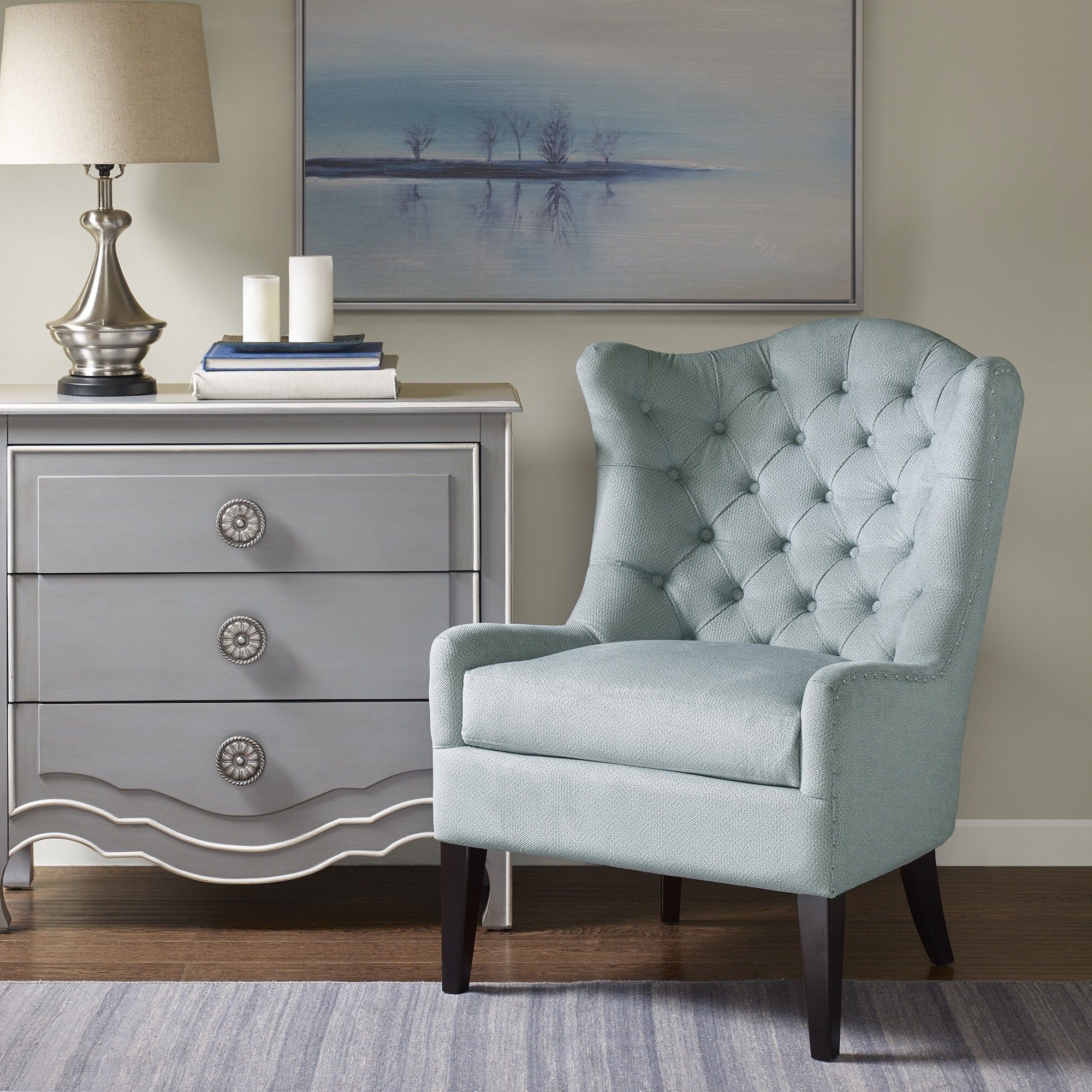 Lauretta Velvet Wingback Chairs With Most Popular Madison Park Loretta Light Blue Tufted Accent Chair (View 16 of 20)