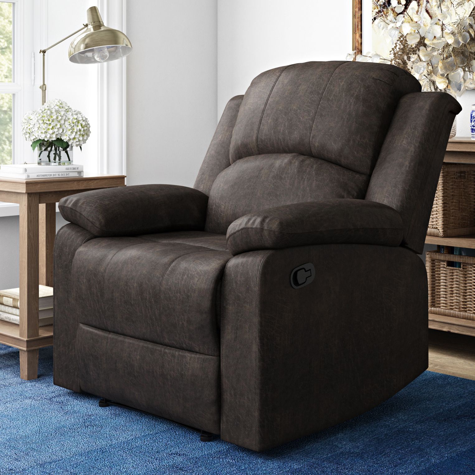 Manual Recliner Large Armchair Faux Suede Lifestyle Regarding Most Recent Reynolds Armchairs (View 1 of 20)