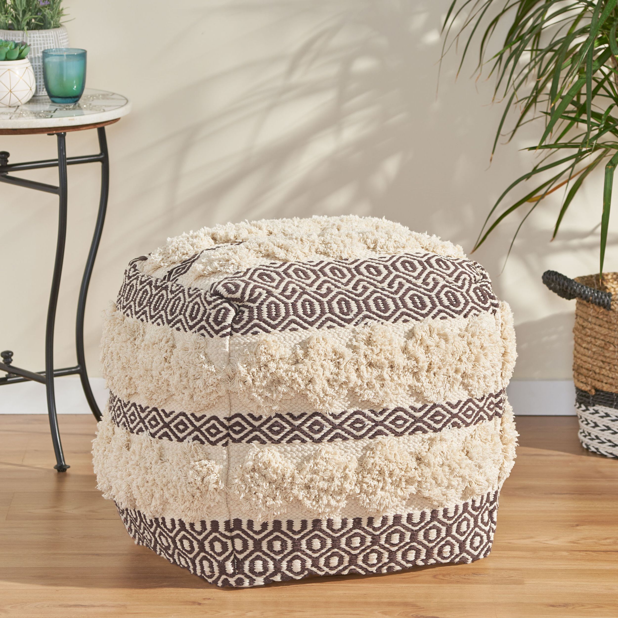 Well Liked Alexander Cotton Blend Armchairs And Ottoman With Alexander 16" Tufted Square Geometric Pouf Ottoman (View 13 of 20)