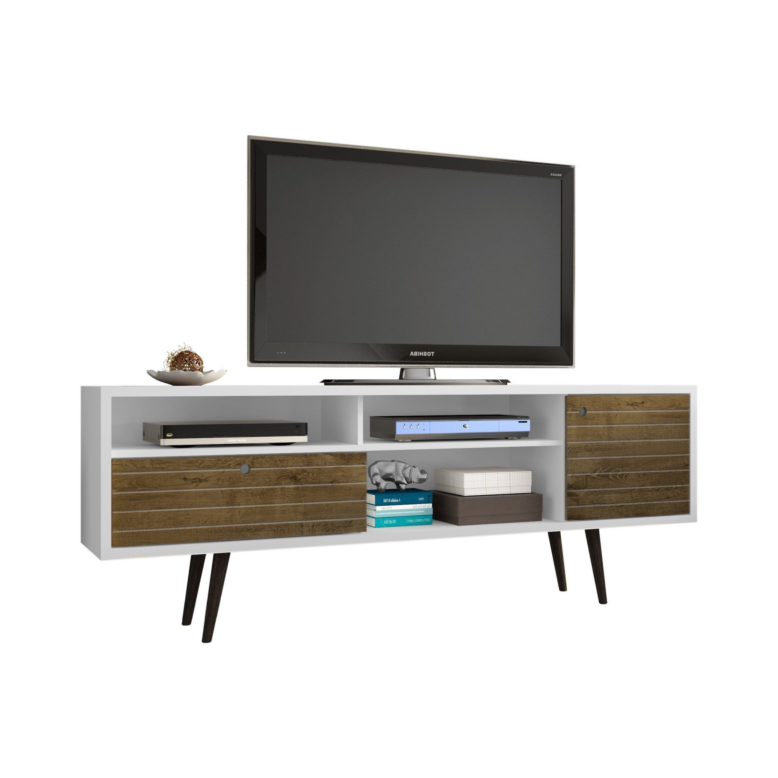 70.86" Mid Century – Modern Tv Stand W/ 4 Shelving Spaces With Newest Neuhaus  (View 7 of 20)