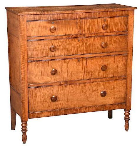 American Sheraton Tiger Maple Five Drawer Chest (View 14 of 20)
