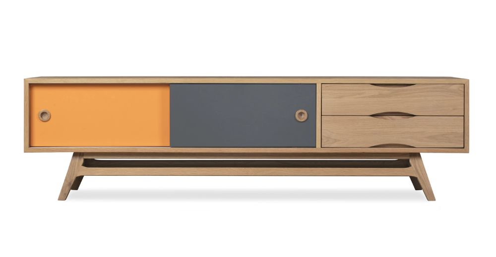 Color Pop 70" Media Cabinet, Oak/orange/charcoal (View 3 of 20)