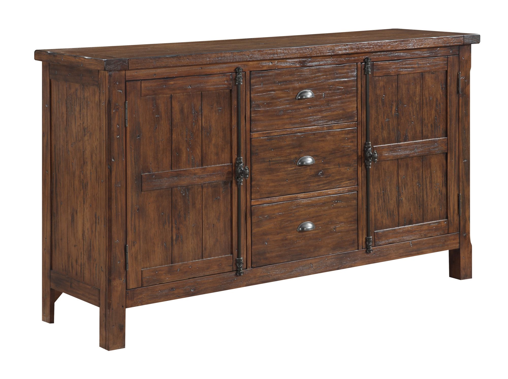 Isra 56" Wide 3 Drawer Sideboards Inside Most Up To Date Emerald Home Chambers Bay Rustic Brown Buffet With Three (View 18 of 20)