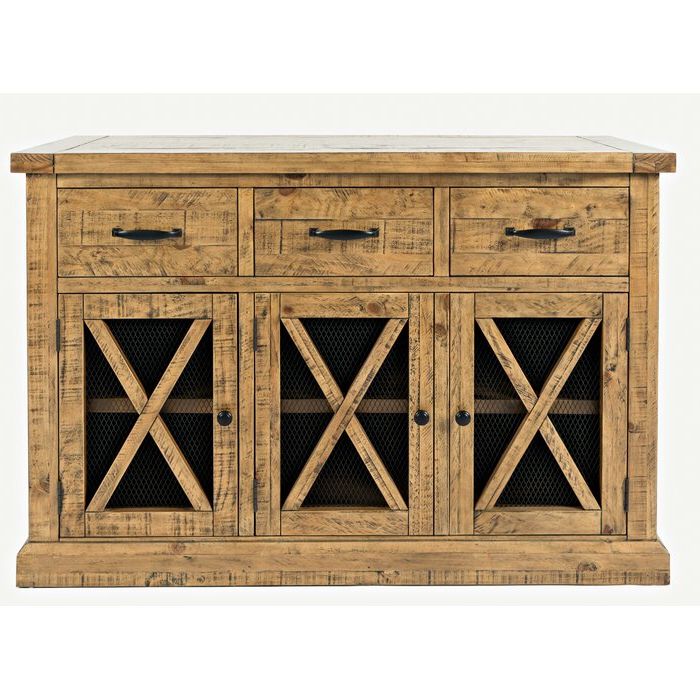Loon Peak® Thame 52" Wide 3 Drawer Pine Wood Sideboard Intended For Widely Used Millstadt 52" Wide 3 Drawer Pine Wood Buffet Tables (View 1 of 20)
