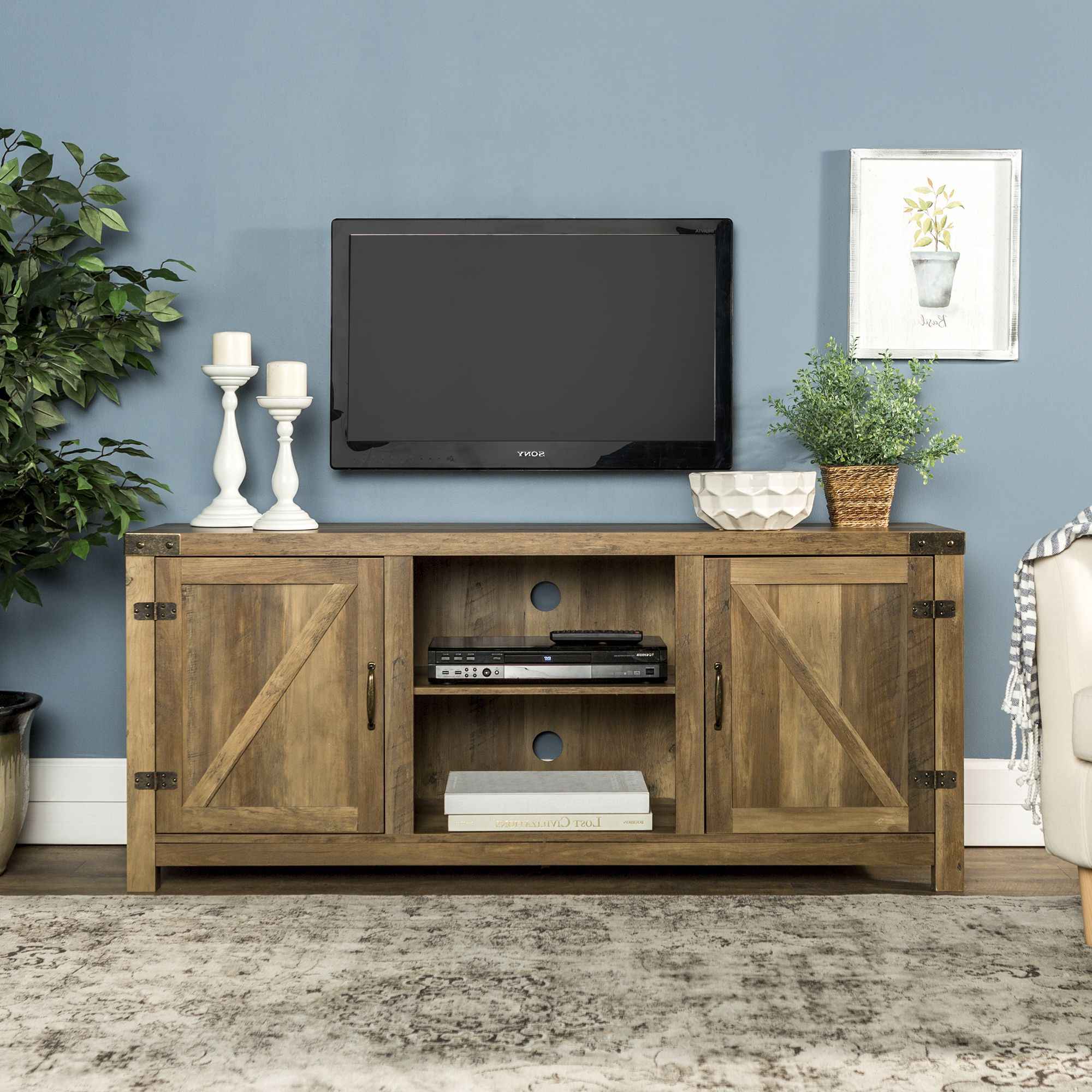 Manor Park Farmhouse Tv Stand For Tvs Up To 65", Reclaimed Intended For Trendy Bloomfield Tv Stands For Tvs Up To 65" (View 13 of 20)