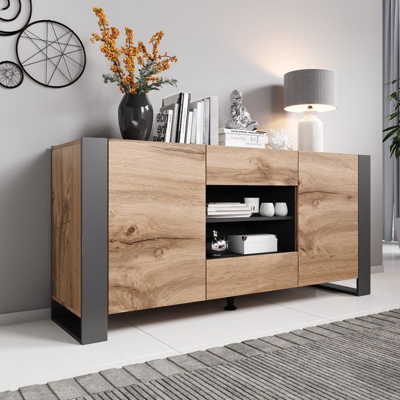Most Current Bmf Wood Sideboard 164cm Wide Doors 2 Drawers Wotan Oak Within  (View 16 of 20)
