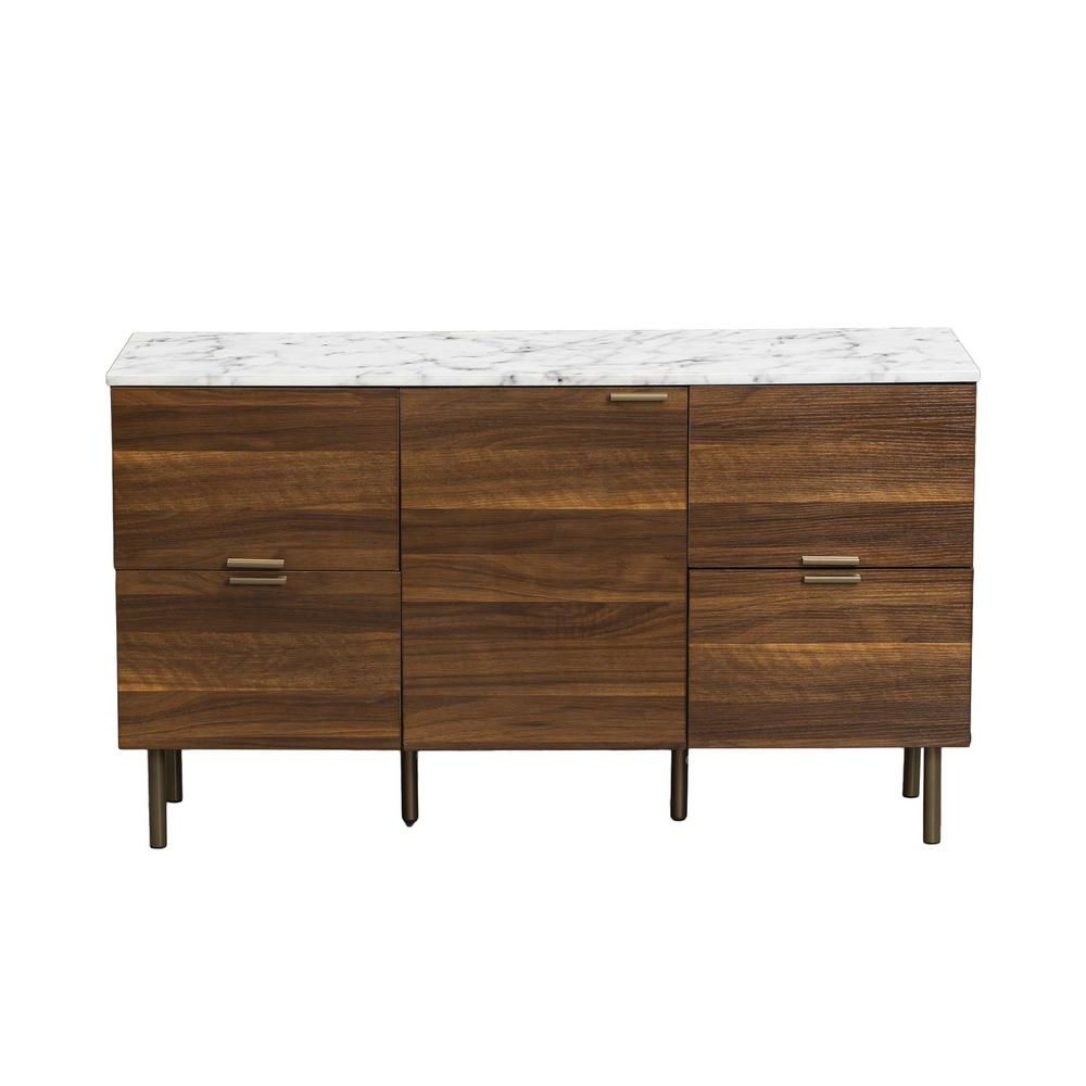 Most Popular Good & Gracious 48 In. Walnut Faux Marble Top Storage Throughout Pitzer  (View 5 of 10)