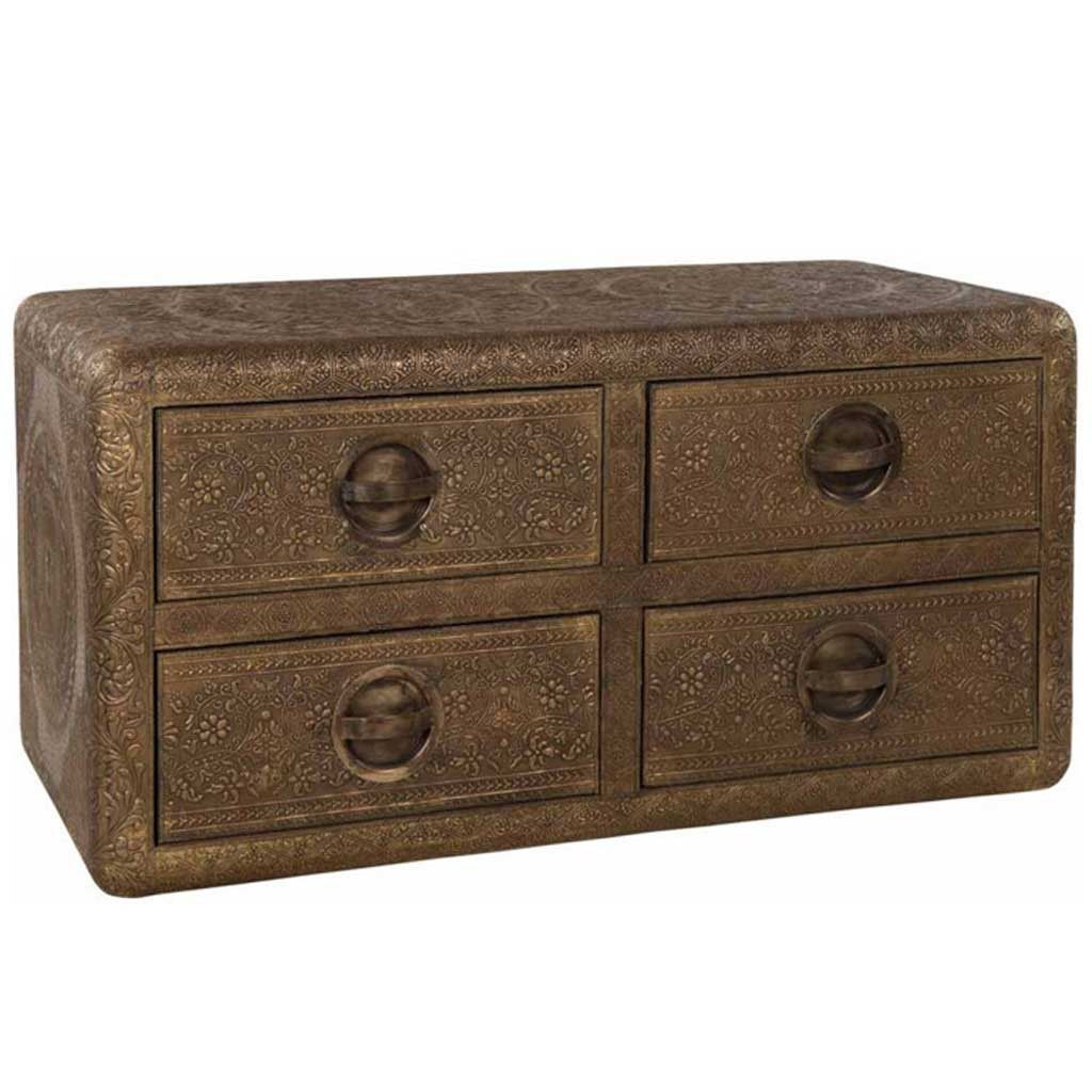 Most Recently Released Furniture – Four Drawers Embossed Brass Chest – Hutsly Intended For Hargrove 72" Wide 3 Drawer Mango Wood Sideboards (View 6 of 20)