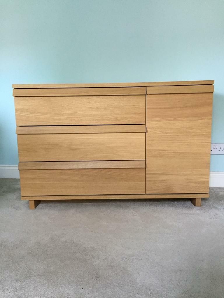 Most Up To Date Ikea Oppland  Chest Of Oak Veneer Drawers With Cupboard Intended For Westhoff 70" Wide 6 Drawer Pine Wood Sideboards (View 18 of 20)