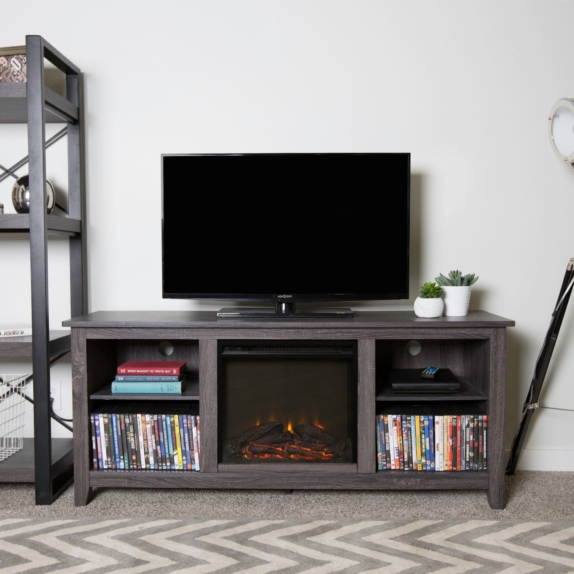 Popular Berene Tv Stands For Tvs Up To 58" Within Roosevelt Charcoal 58 Inch Fireplace Tv Stand Console (View 5 of 20)