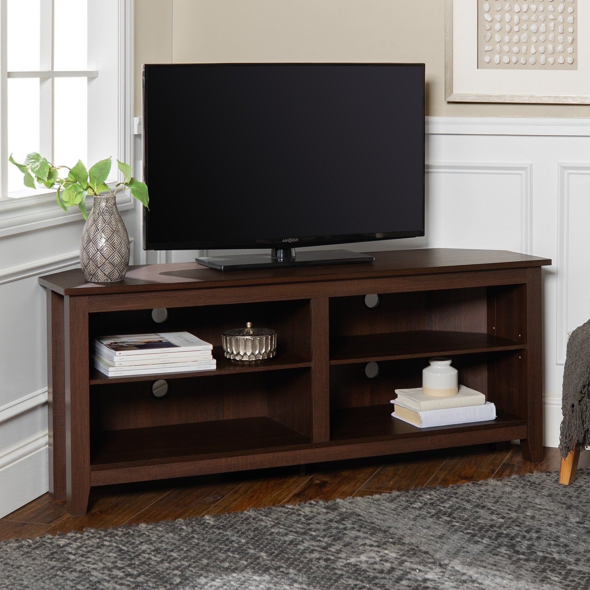 Porch & Den Ogden 58 Inch Espresso Wood Corner Tv Stand Within Latest Jace Tv Stands For Tvs Up To 58" (View 1 of 20)