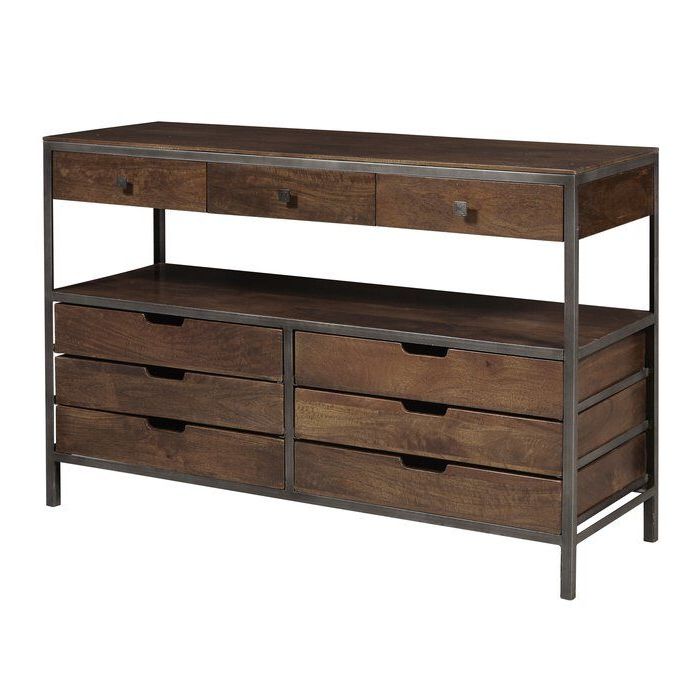 Searsport 48" Wide 4 Drawer Buffet Tables With Most Recent Keyon 48" Wide 9 Drawer Walnut Wood Sideboard In  (View 1 of 20)