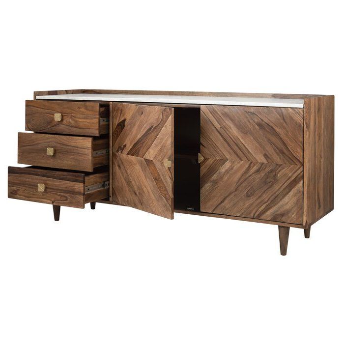 Trendy Cora Rose 62.9" Wide 3 Drawer Acacia Wood Sideboard In Intended For Cora Rose  (View 8 of 20)