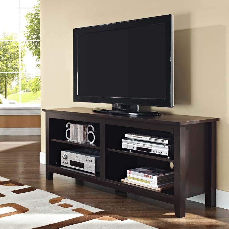 Walker Edison Open Shelf 60 Inch Tv Stand Espresso W58cspes Pertaining To Recent Skofte Tv Stands For Tvs Up To 60" (View 12 of 20)