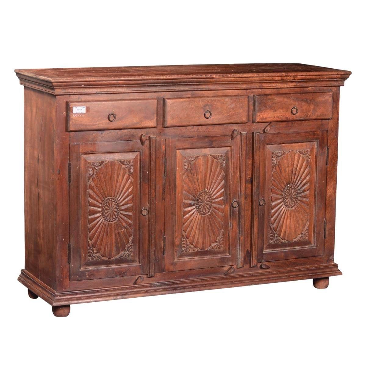 Well Known Orner Traditional Wood Sideboards Within Traditional Sunburst Reclaimed Wood 3 Drawer Sideboard Cabinet (View 5 of 20)