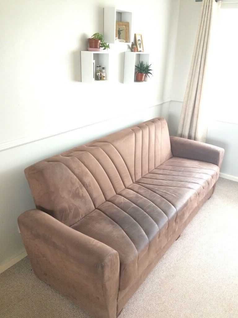 2018 Brown Suede Effect Sofa Bed With Storage (View 5 of 20)