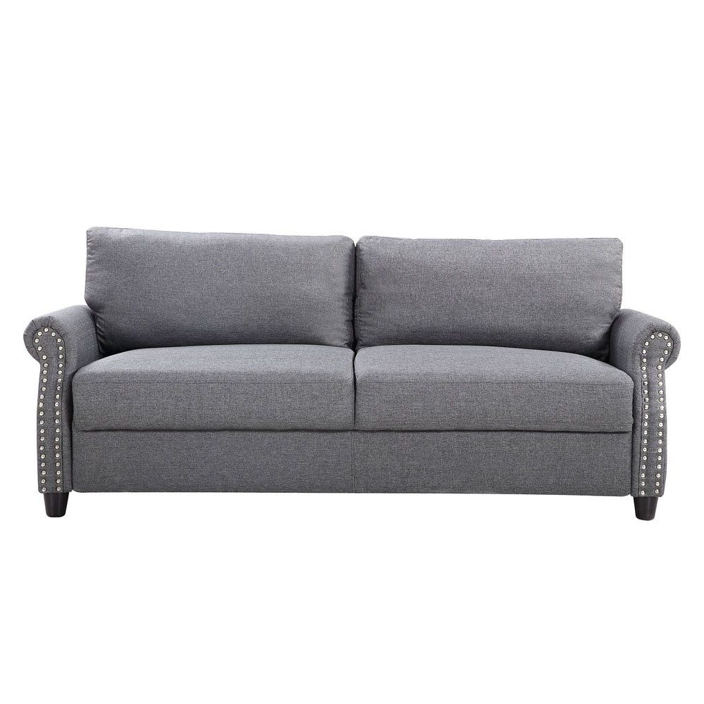 2pc Polyfiber Sectional Sofas With Nailhead Trims Gray In Most Current Modern Grey Sofa With Hidden Storage Linen Fabric Silver (View 7 of 20)