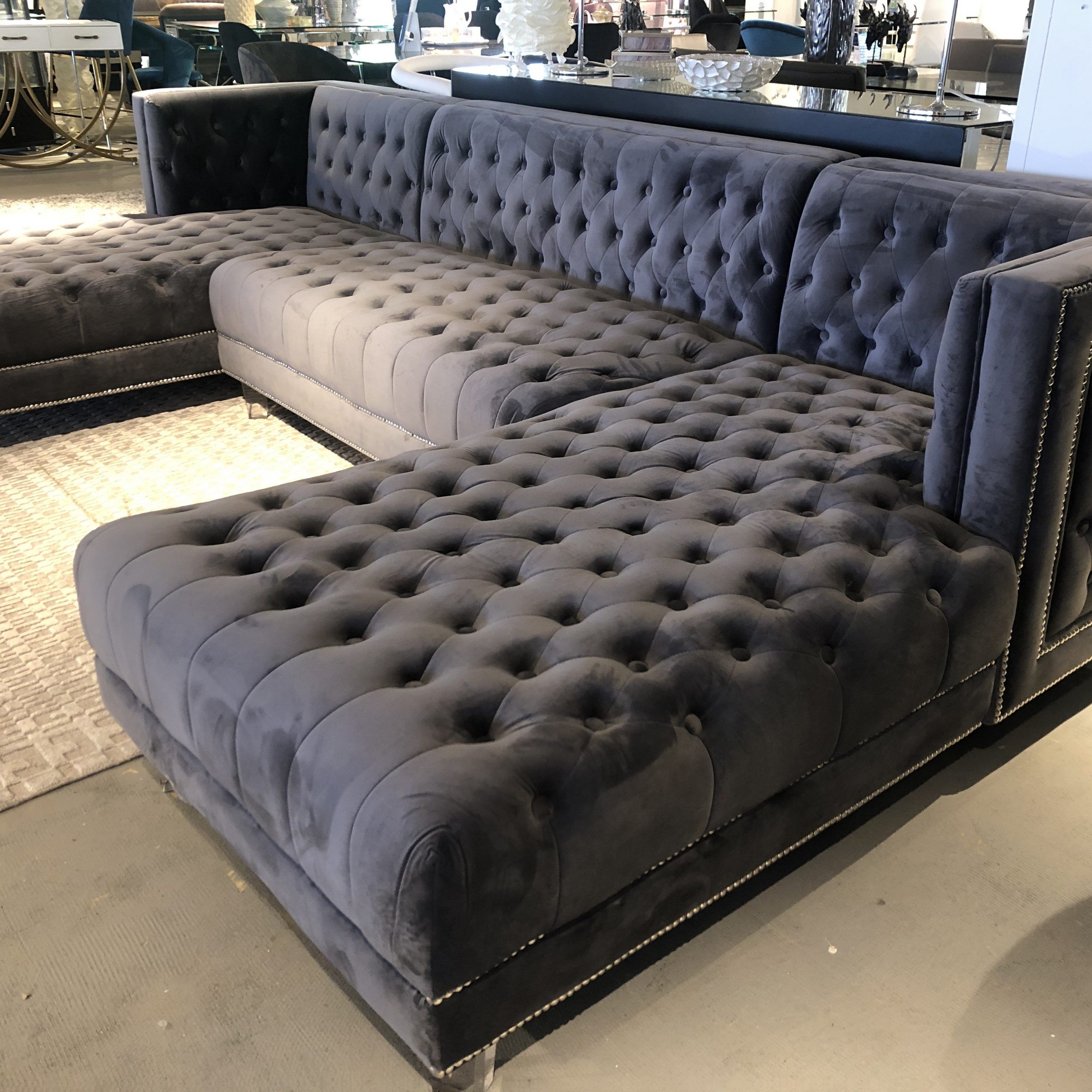 3pc Blue Velvet Sectional Sofa In 2018 3pc French Seamed Sectional Sofas Velvet Black (View 5 of 20)