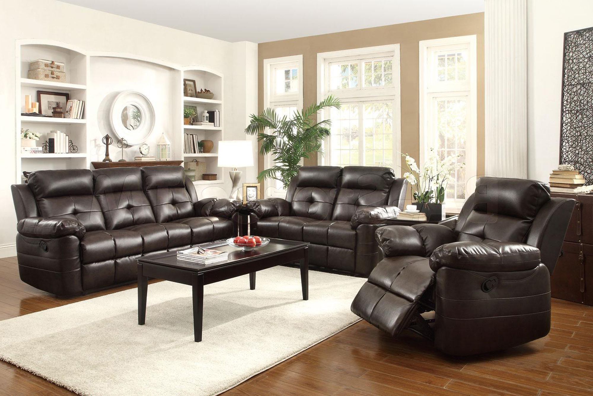 3pc Bonded Leather Upholstered Wooden Sectional Sofas Brown Intended For Well Known Keating Dark Brown Bonded Leather Match 3 Pc Motion Sofa (View 15 of 20)