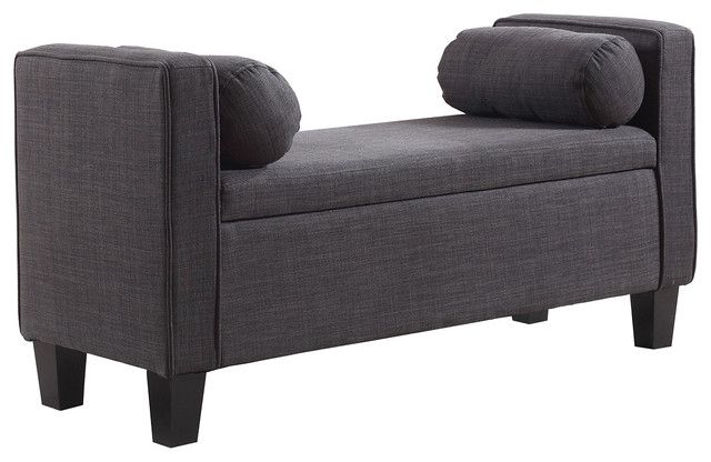Aalia Upholstered Linen Storage Bench With Arms, Gray For Famous Antonio Light Gray Leather Sofas (View 4 of 20)