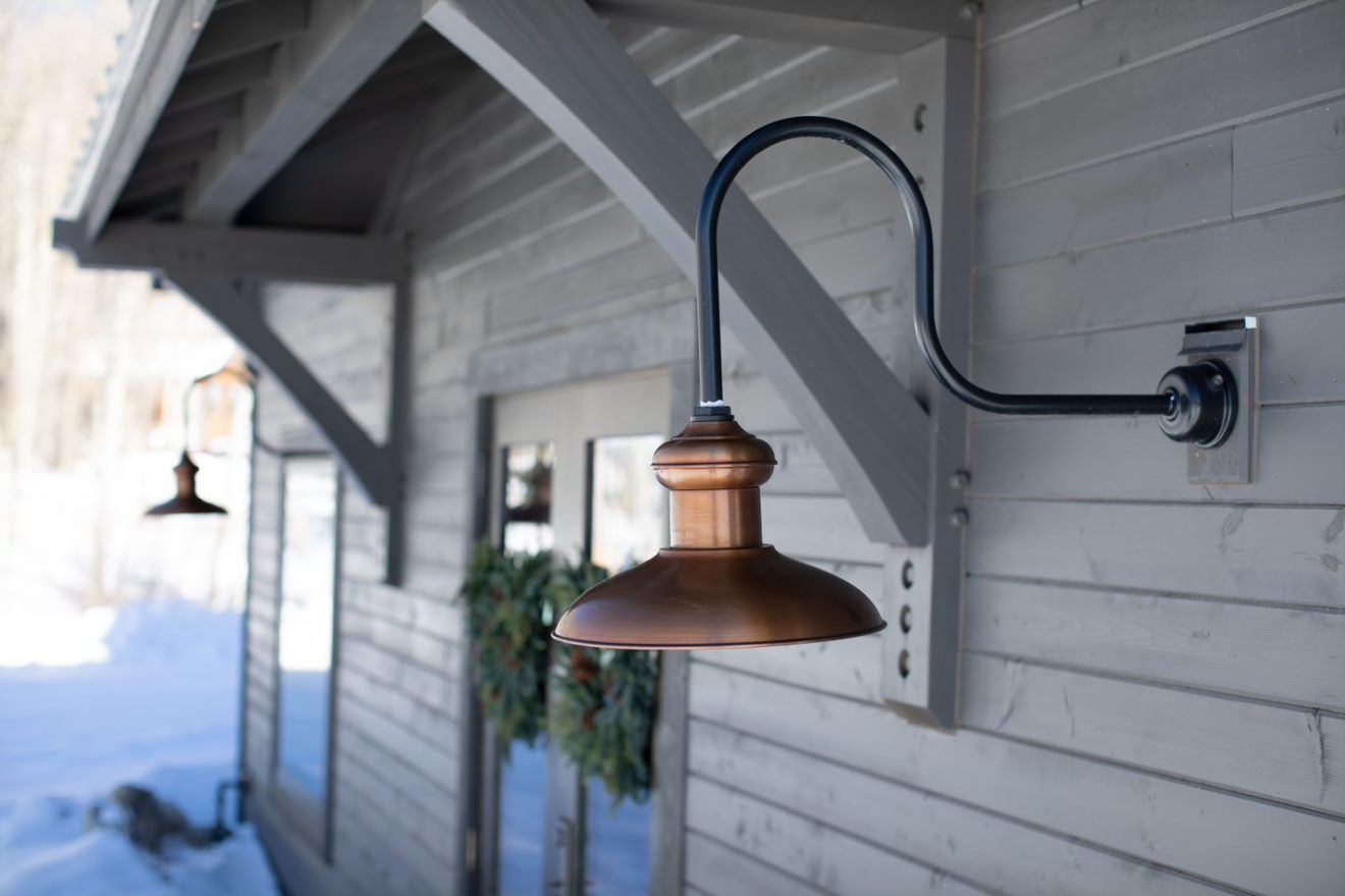 Best And Newest Arryonna Outdoor Barn Lights Within Chestnut Gooseneck Light In  (View 4 of 20)