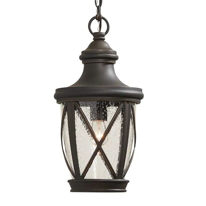Best And Newest Heinemann Rubbed Bronze Seeded Glass Outdoor Wall Lanterns Regarding Allen + Roth Castine Rubbed Bronze Traditional Seeded (View 12 of 20)