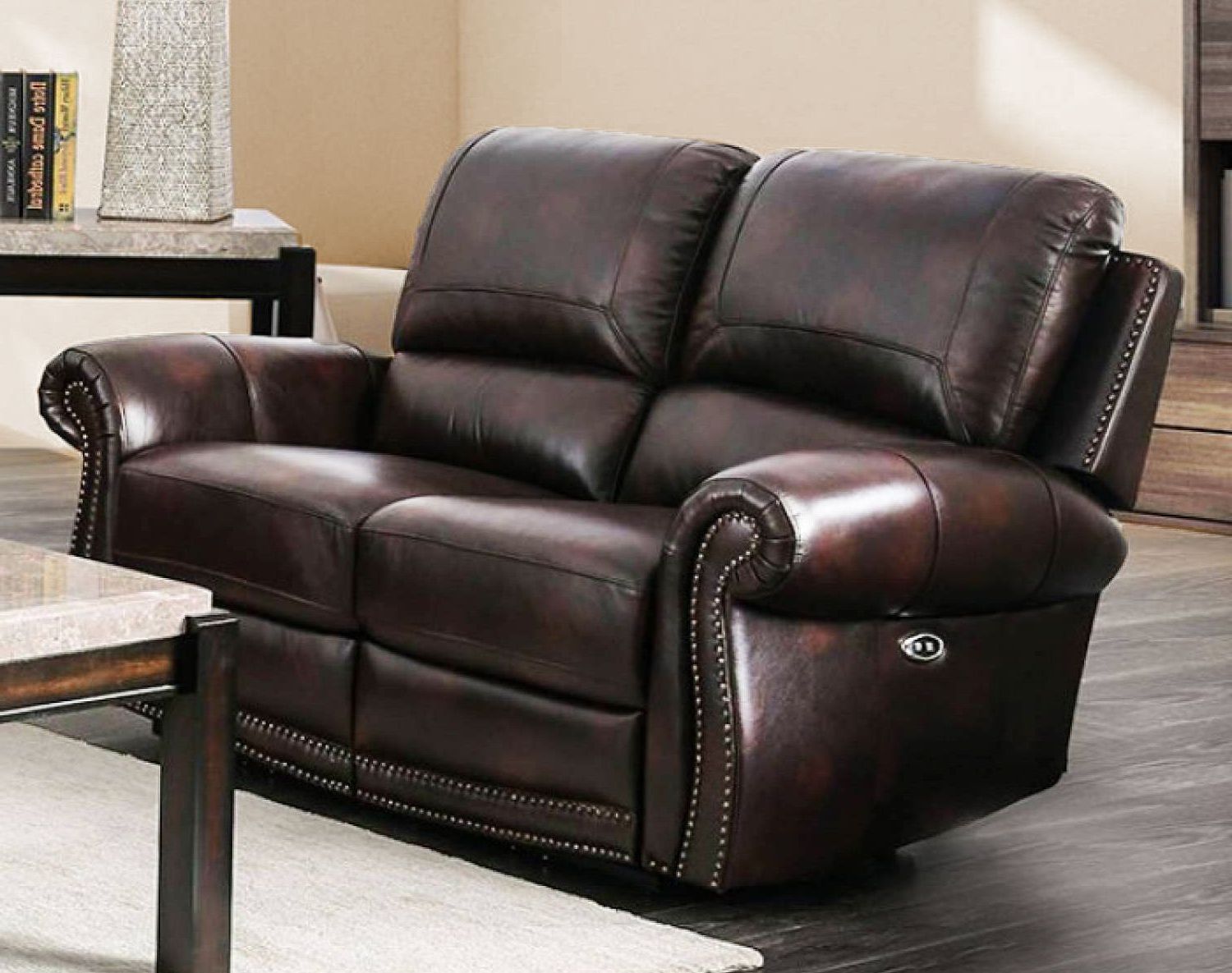 Brown Genuine Leather Power Reclining Sofa & Loveseat Nail Inside Favorite Nolan Leather Power Reclining Sofas (View 2 of 20)