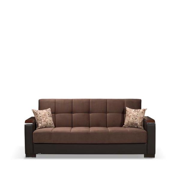 Celine Sectional Futon Sofas With Storage Camel Faux Leather Pertaining To Trendy Ottomanson Avalon 86 In (View 10 of 20)
