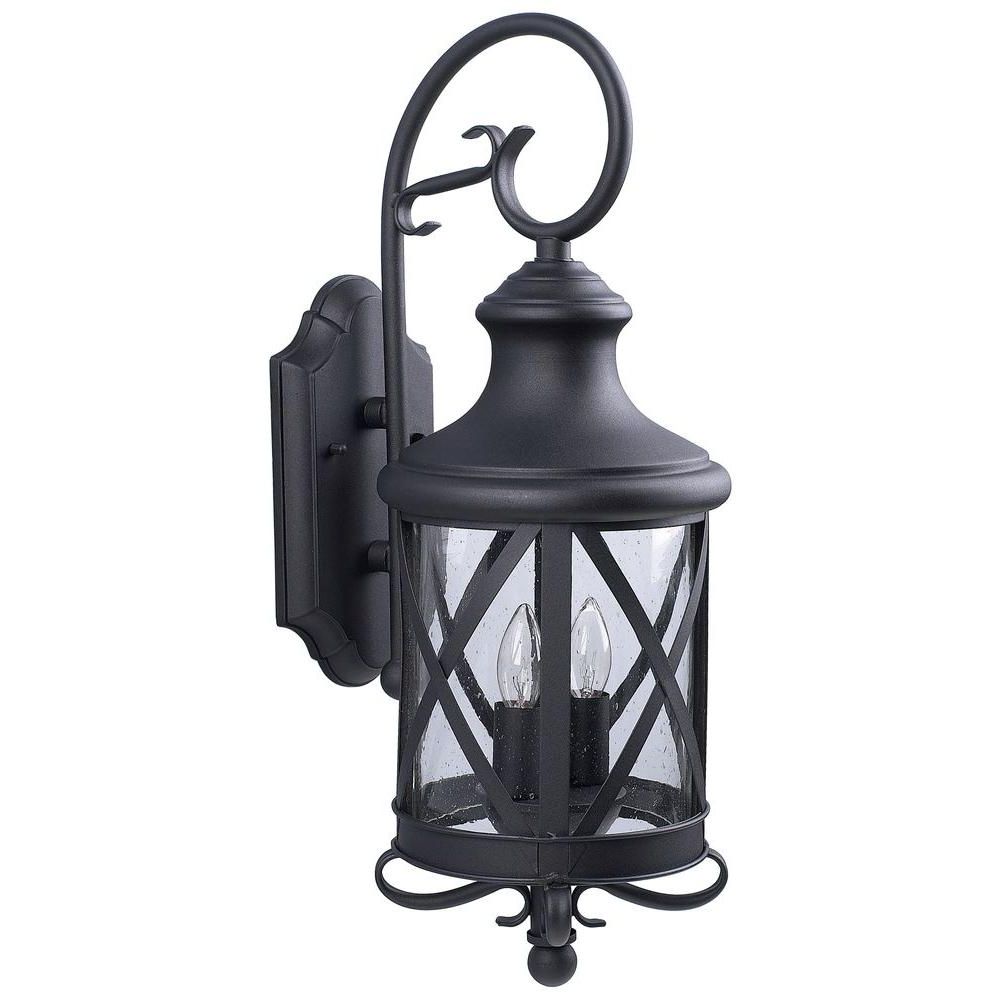 Chelston Seeded Glass Outdoor Wall Lanterns With Regard To Most Up To Date Canarm Mason 2 Light Black Outdoor Wall Lantern With (View 6 of 20)