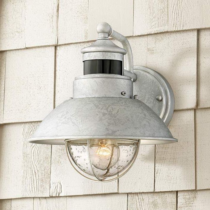Clarisa Seeded Glass Outdoor Barn Lights With Dusk To Dawn Intended For Famous Oberlin 9" High Galvanized Steel Motion Sensor Wall Light (View 9 of 20)