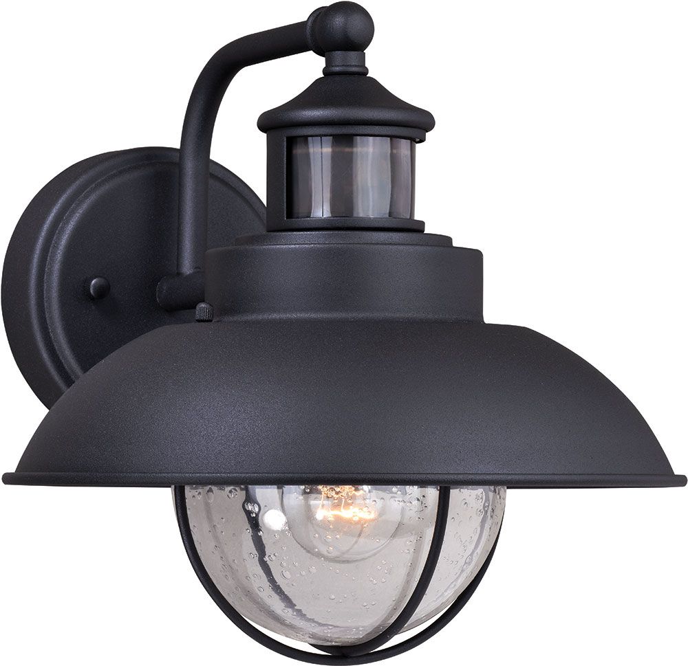 Clarisa Seeded Glass Outdoor Barn Lights With Dusk To Dawn Intended For Most Up To Date Vaxcel T0262 Harwich Dualux Textured Black Outdoor Motion (View 1 of 20)