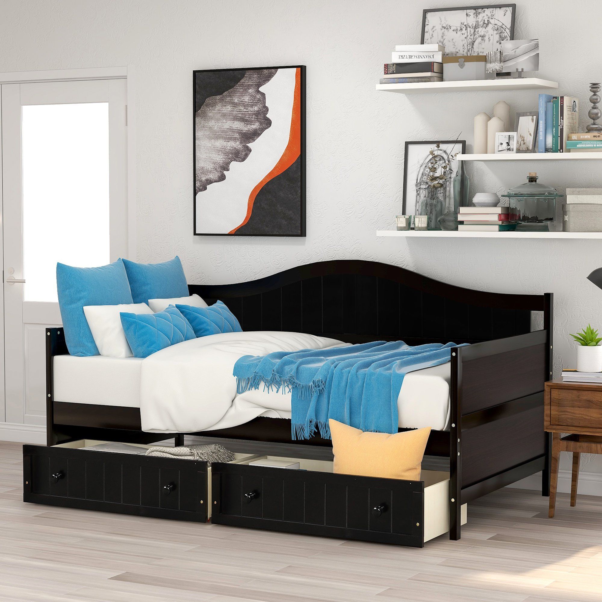 Current Twin Nancy Sectional Sofa Beds With Storage With Twin Wooden Daybed With 2 Drawers, Sofa Bed For Bedroom (View 2 of 20)